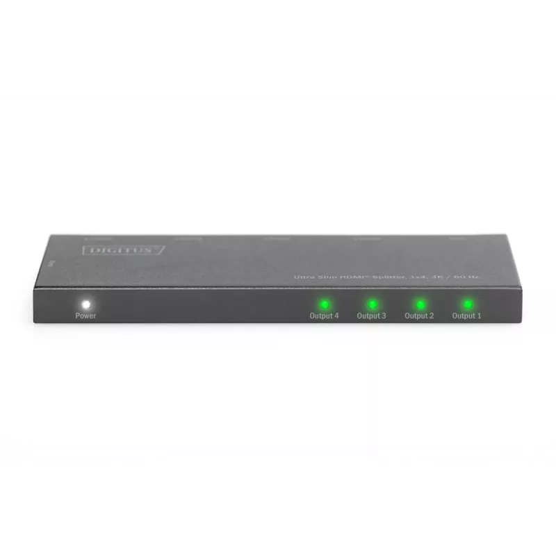 DIGITUS Ultra Slim HDMI-jakaja, 1x4, 4K/60Hz HDR, HDCP 2.2, 18 Gbps, Micro USB -virralla