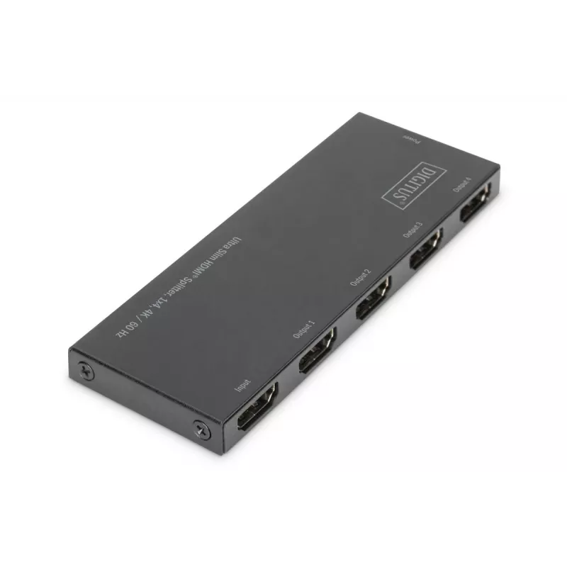 DIGITUS Ultra Slim HDMI-jakaja, 1x4, 4K/60Hz HDR, HDCP 2.2, 18 Gbps, Micro USB -virralla