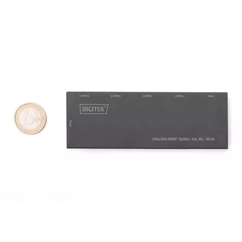 DIGITUS Ultra Slim HDMI-jakaja, 1x4, 4K/60Hz HDR, HDCP 2.2, 18 Gbps, Micro USB -virralla
