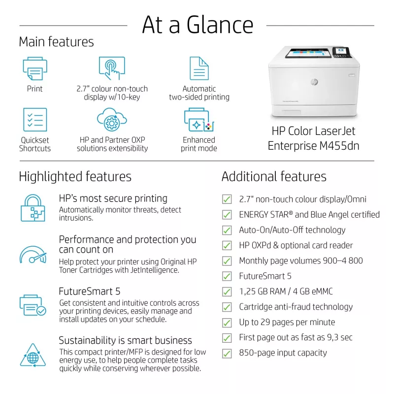 HP Color LaserJet Enterprise M455dn, laser, väri, 600 x 600 DPI, A4, 27 ppm, kaksipuolinen tulostus