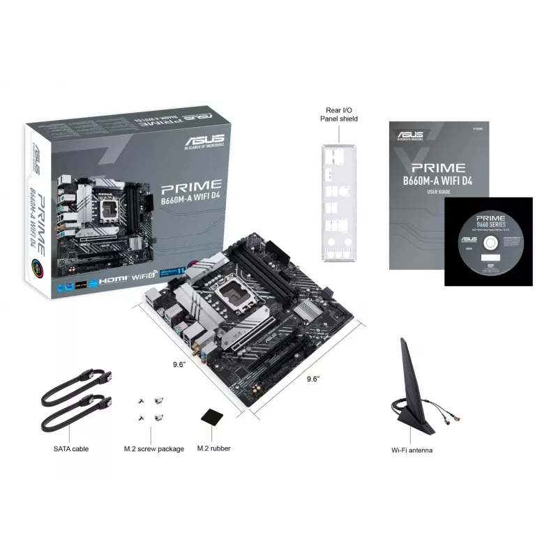 Emolevy ASUS PRIME B660M-A WIFI D4 — Intel B660, LGA 1700, micro ATX, DDR4, 4 DIMM, Wi‑Fi 6, 2x M.2