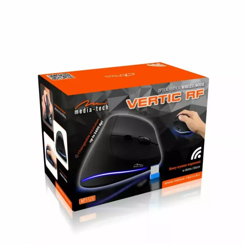 Langaton pystyhiiri MEDIA-TECH MT1123, musta, 2400 DPI, 5 painiketta, RF-USB-vastaanotin