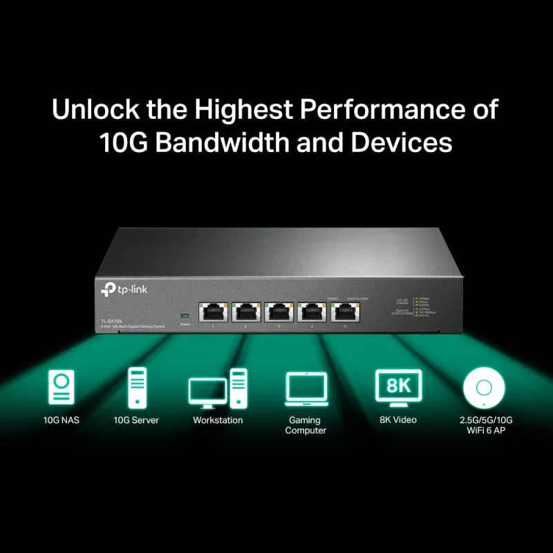 Hallitsematon kytkin TP-Link TL-SX105 5-porttinen 10G pöytäkytkin