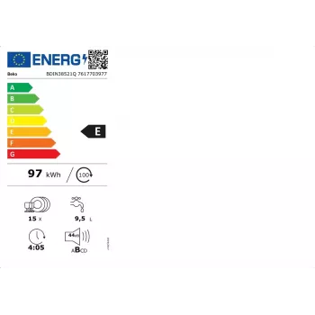 Beko BDIN38521Q täysintegroitu astianpesukone, 15 astiastosarjaa, 44 dB