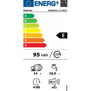 Electrolux kalusteisiin asennettava astianpesukone EES848200L — 14 astiastoa, 46 dB, AirDry, 8 ohjelmaa, täysintegroitu 60 cm