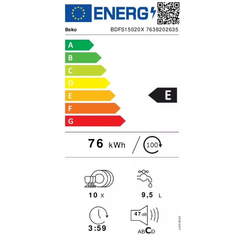 Ohut astianpesukone Beko BDFS15020X, 10 astiastoa, 45 cm, 47 dB, 5 ohjelmaa, invertterimoottori
