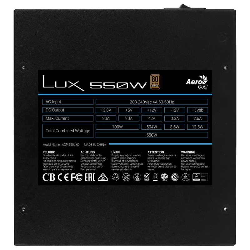 Aerocool LUX 550W virtalähde 20+4 pin ATX ATX musta