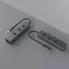 USB-C-keskitin SAVIO AK-57, jossa 3× USB-A, RJ-45 Gigabit Ethernet (5000 Mbit/s), alumiini harmaa