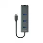 USB-C-keskitin SAVIO AK-57, jossa 3× USB-A, RJ-45 Gigabit Ethernet (5000 Mbit/s), alumiini harmaa