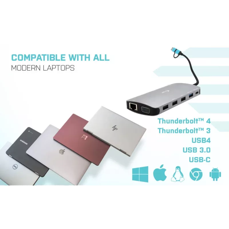i-tec USB 3.0 USB-C/Thunderbolt 3x Display Metal Nano -telakka LAN-liitännällä + Power Delivery 100 W