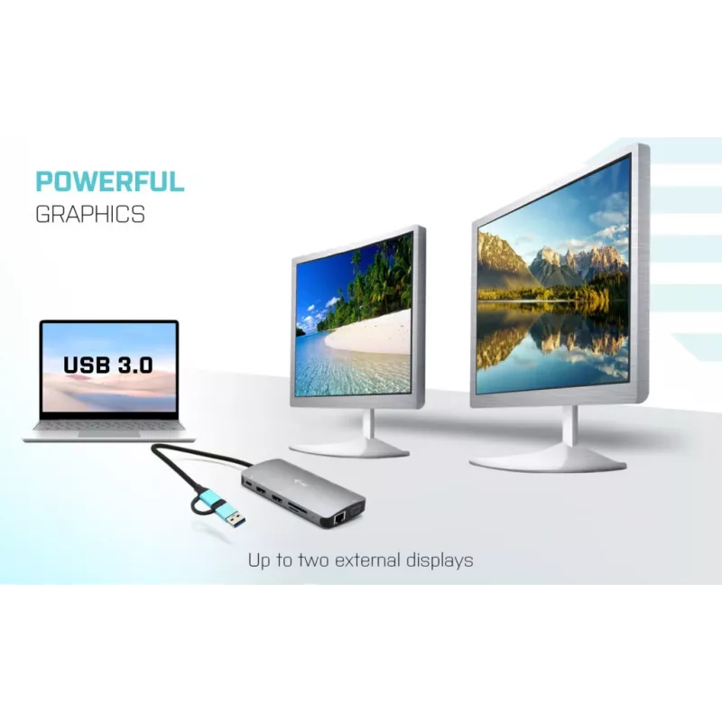 i-tec USB 3.0 USB-C/Thunderbolt 3x Display Metal Nano -telakka LAN-liitännällä + Power Delivery 100 W