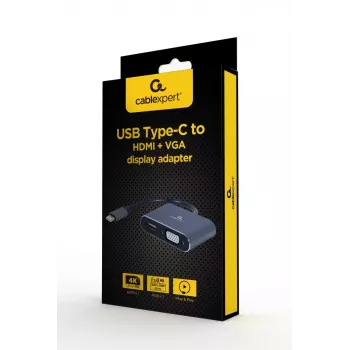 GEMBIRD Alt-DP USB Type-C - HDMI + VGA -näyttösovitin – Space Grey