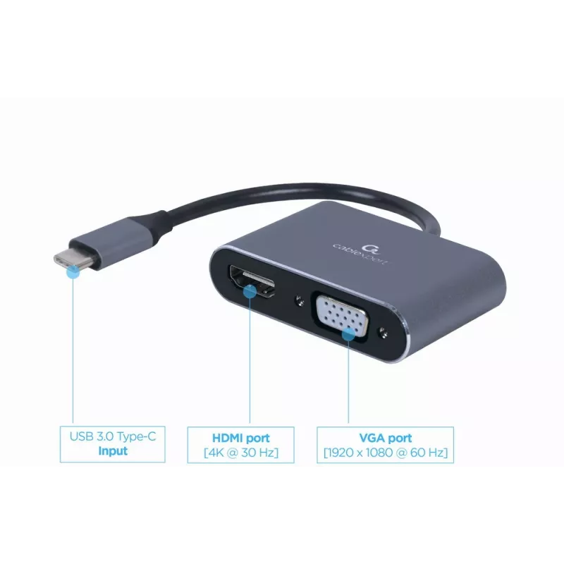 Gembird USB 3.0 Type-A–HDMI + VGA -näyttösovitin, tumman harmaa