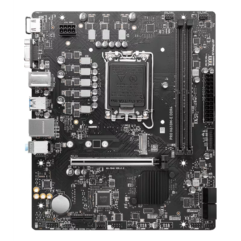 MSI PRO H610M-E DDR4 emolevy, LGA1700, micro ATX, Intel H610, 2x DDR4 DIMM, enintään 64GB, M.2, 4x SATA III, HDMI, USB 3.2 Gen 1, Gigabit LAN
