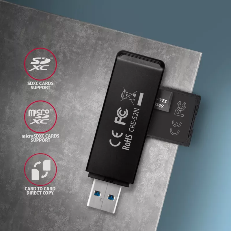 Kortinlukija Axagon CRE-S2N USB 3.2 Gen 1 Type-A musta