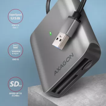 Axagon CRE-S3 ulkoinen USB-A 3.2 Gen 1 3 paikan & LUN SD/microSD/CF-kortinlukija USB 3.2 Gen 1 (3.1 Gen 1) Type-A harmaa
