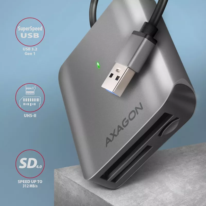 Axagon CRE-S3 ulkoinen USB-A 3.2 Gen 1 3 paikan & LUN SD/microSD/CF-kortinlukija USB 3.2 Gen 1 (3.1 Gen 1) Type-A harmaa