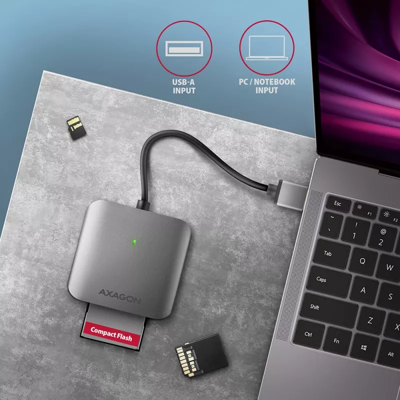 Axagon CRE-S3 ulkoinen USB-A 3.2 Gen 1 3 paikan & LUN SD/microSD/CF-kortinlukija USB 3.2 Gen 1 (3.1 Gen 1) Type-A harmaa