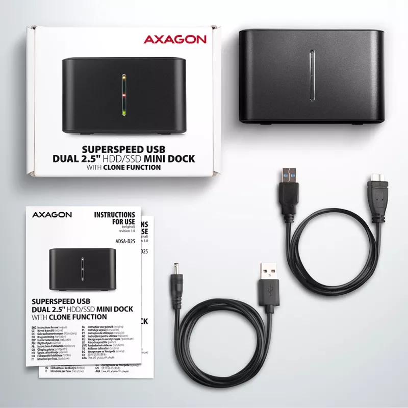 Axagon ADSA-D25 SuperSpeed USB DUAL 2.5 tuuman SSD/HDD MINI-telakka