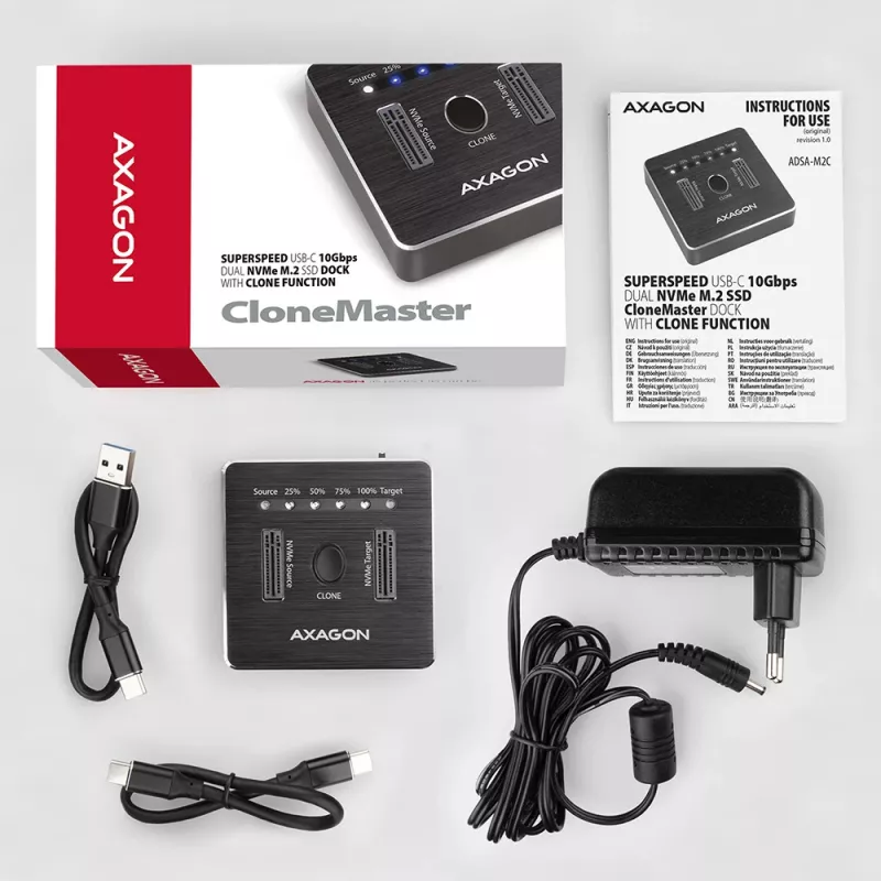 Axagon ADSA-M2C SuperSpeed USB-C 10Gbps Dual-M.2-NVMe-telakka
