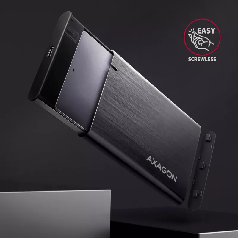 2,5 tuuman HDD/SSD-kotelo AXAGON EE25-A6C — SATA, USB 3.2 Gen 1 (Type-C & Type-A), alumiini, musta