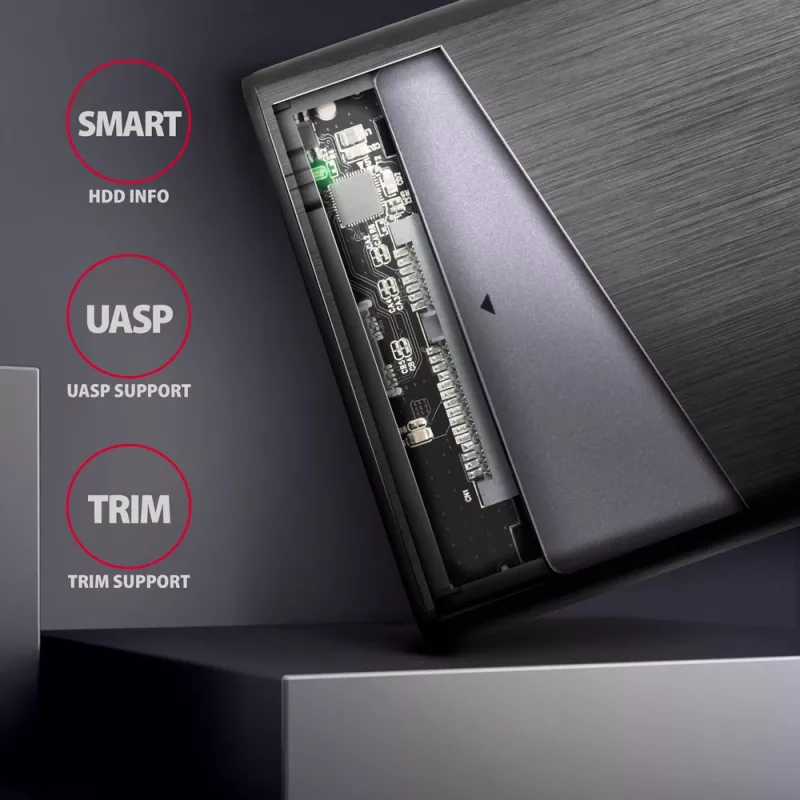 2,5 tuuman HDD/SSD-kotelo AXAGON EE25-A6C — SATA, USB 3.2 Gen 1 (Type-C & Type-A), alumiini, musta