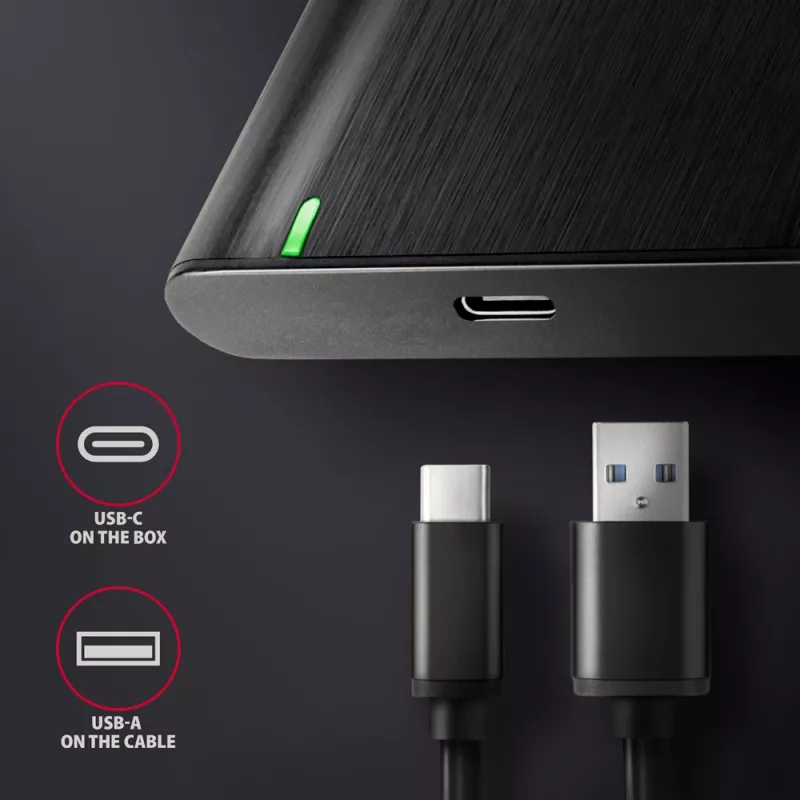 2,5 tuuman HDD/SSD-kotelo AXAGON EE25-A6C — SATA, USB 3.2 Gen 1 (Type-C & Type-A), alumiini, musta