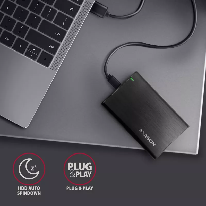 2,5 tuuman HDD/SSD-kotelo AXAGON EE25-A6C — SATA, USB 3.2 Gen 1 (Type-C & Type-A), alumiini, musta