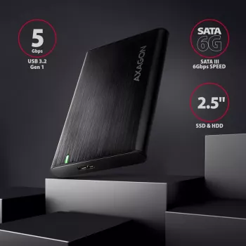 HDD/SSD-kotelo AXAGON EE25-A6M — 2,5 tuuman SATA, USB 3.2 Gen 1 (5 Gbit/s), Micro-USB B - USB Type-A, alumiini, musta