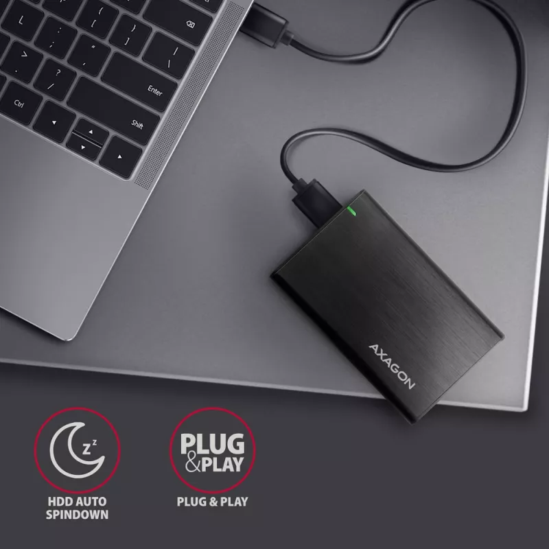 HDD/SSD-kotelo AXAGON EE25-A6M — 2,5 tuuman SATA, USB 3.2 Gen 1 (5 Gbit/s), Micro-USB B - USB Type-A, alumiini, musta