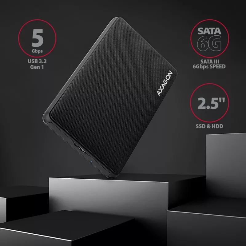 Axagon EE25-SL ruuviton USB 3.2 Gen 1 - SATA 6G ulkoinen kotelo 2,5 tuuman SSD/HDD-asemille