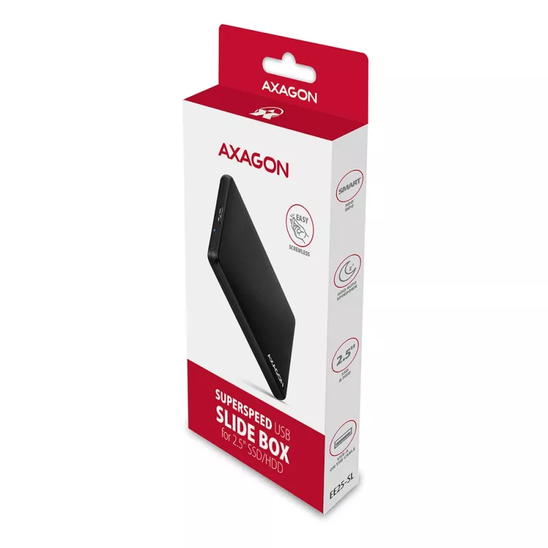 Axagon EE25-SL ruuviton USB 3.2 Gen 1 - SATA 6G ulkoinen kotelo 2,5 tuuman SSD/HDD-asemille
