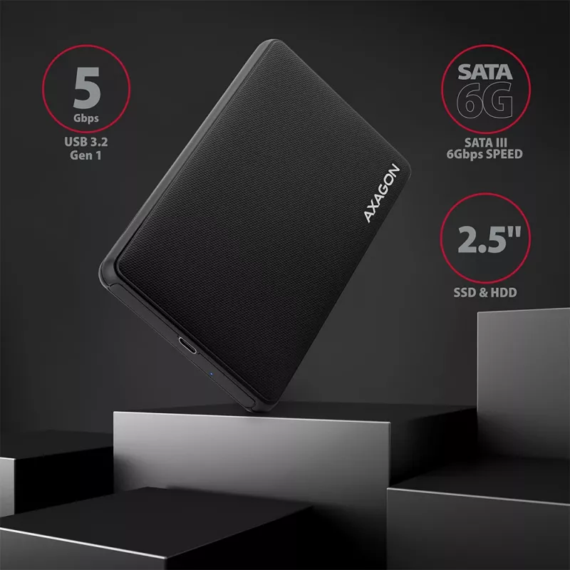 Axagon EE25-SLC ruuviton USB-C 3.2 Gen 1 - SATA 6G ulkoinen kotelo 2,5 tuuman SSD/HDD-asemille