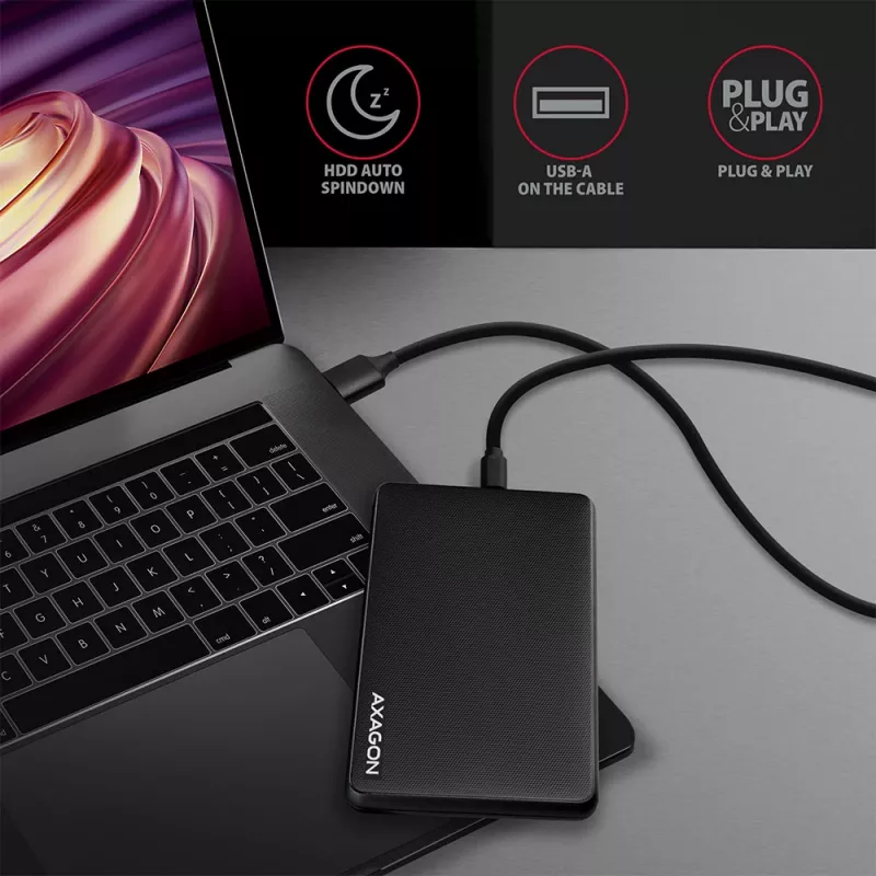 Axagon EE25-SLC ruuviton USB-C 3.2 Gen 1 - SATA 6G ulkoinen kotelo 2,5 tuuman SSD/HDD-asemille
