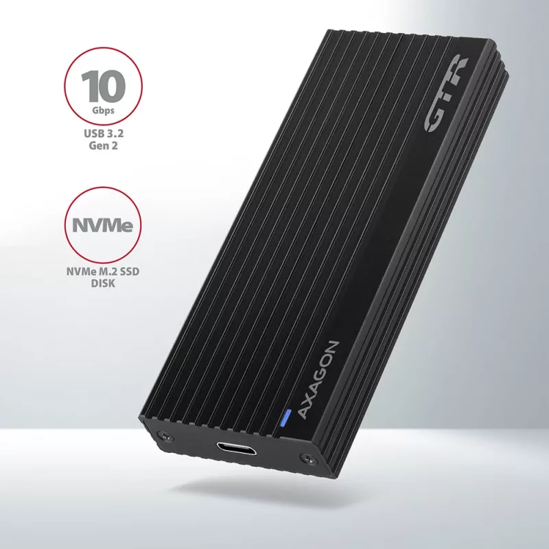 Axagon EEM2-GTR ulkoinen USB-C 3.2 Gen 2 metallikotelo M.2 NVMe SSD-asemille