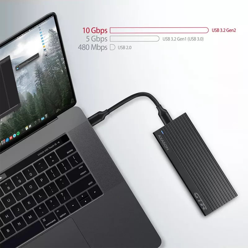 Axagon EEM2-GTR ulkoinen USB-C 3.2 Gen 2 metallikotelo M.2 NVMe SSD-asemille