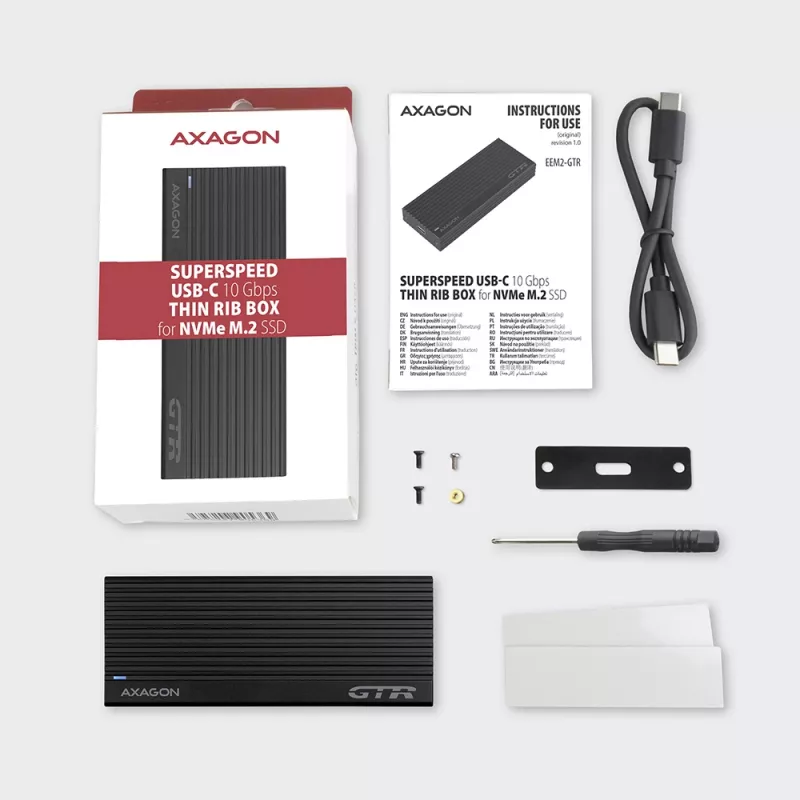 Axagon EEM2-GTR ulkoinen USB-C 3.2 Gen 2 metallikotelo M.2 NVMe SSD-asemille