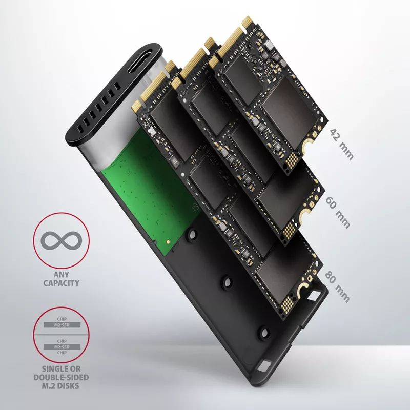 SSD-kotelo Axagon EEM2-SBC USB-C 3.2 Gen 2 musta M.2