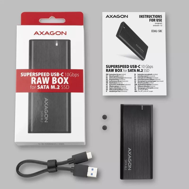 SSD-kotelo Axagon EEM2-SBC USB-C 3.2 Gen 2 musta M.2