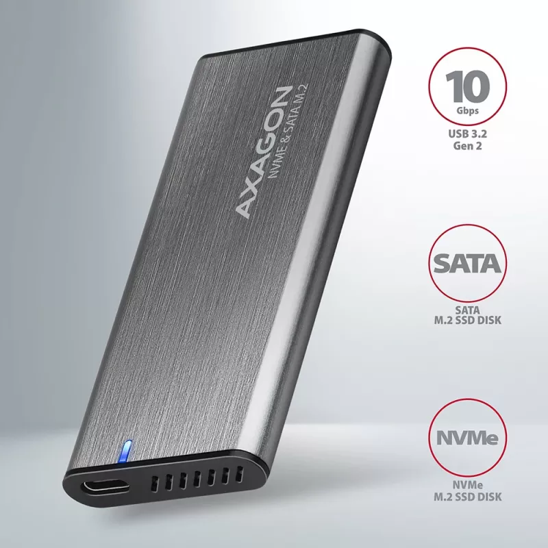 Axagon EEM2-SG2 SuperSpeed+ USB-C - M.2 NVMe & SATA SSD RAW-kotelo