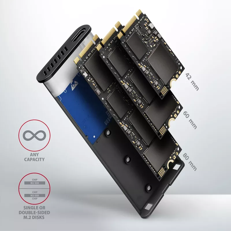 Axagon EEM2-SG2 SuperSpeed+ USB-C - M.2 NVMe & SATA SSD RAW-kotelo