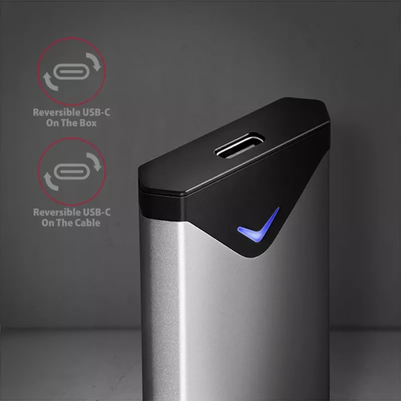 Axagon EEM2-UG2 ulkoinen USB-C 10Gbps metallikotelo M.2 NVMe SSD-kiintolevyille. hopea