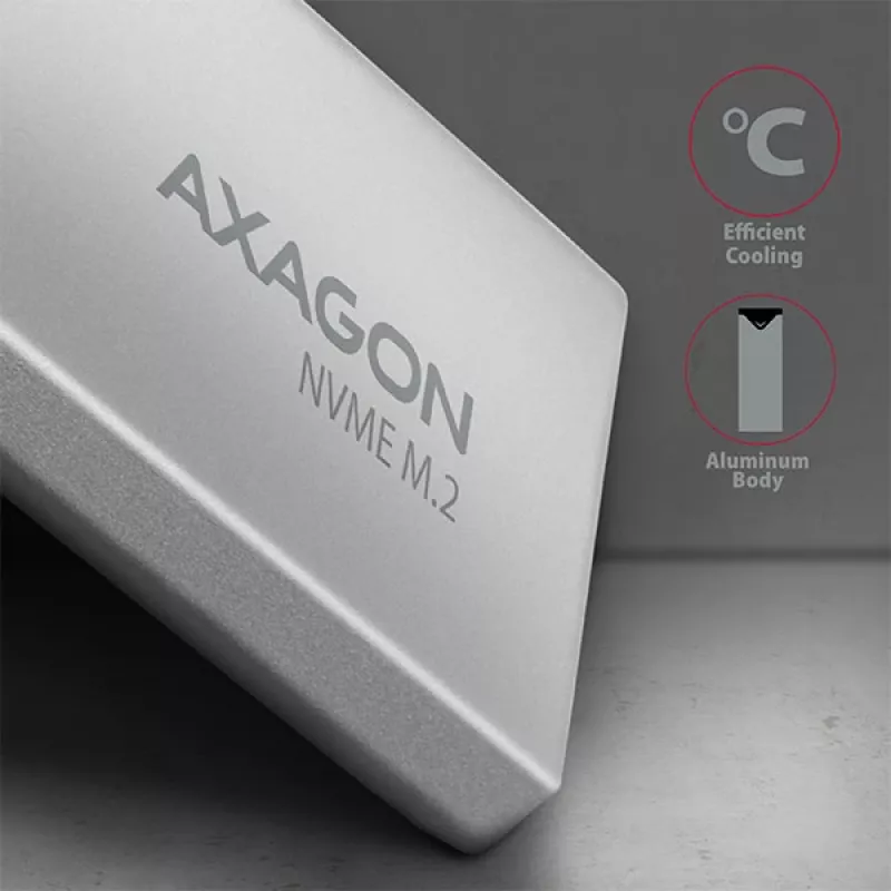 Axagon EEM2-UG2 ulkoinen USB-C 10Gbps metallikotelo M.2 NVMe SSD-kiintolevyille. hopea