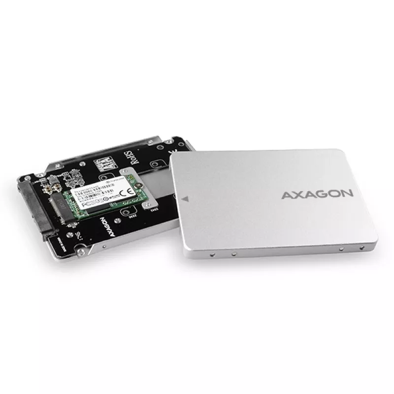 Axagon RSS-M2SD SATA - M.2 SATA SSD, sisäinen 2,5 tuuman ALU-kotelo, hopea