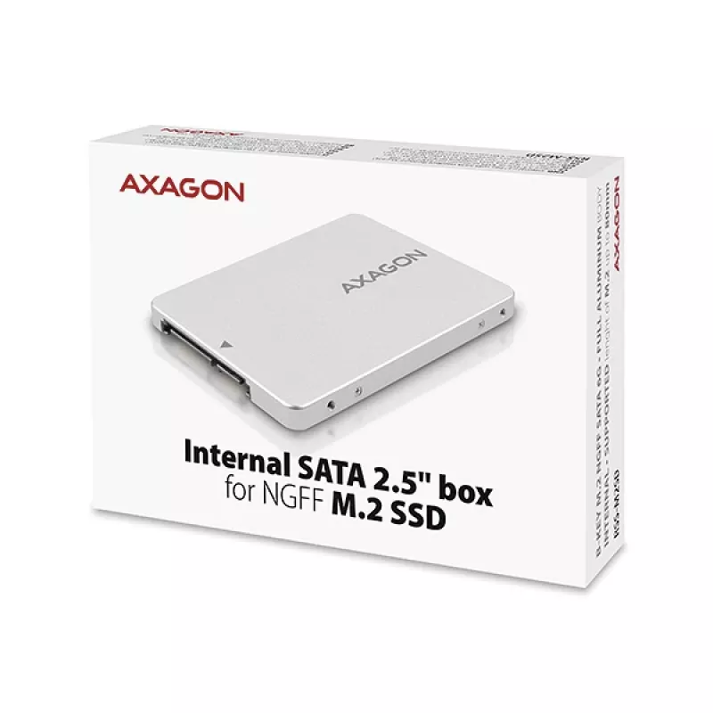 Axagon RSS-M2SD SATA - M.2 SATA SSD, sisäinen 2,5 tuuman ALU-kotelo, hopea
