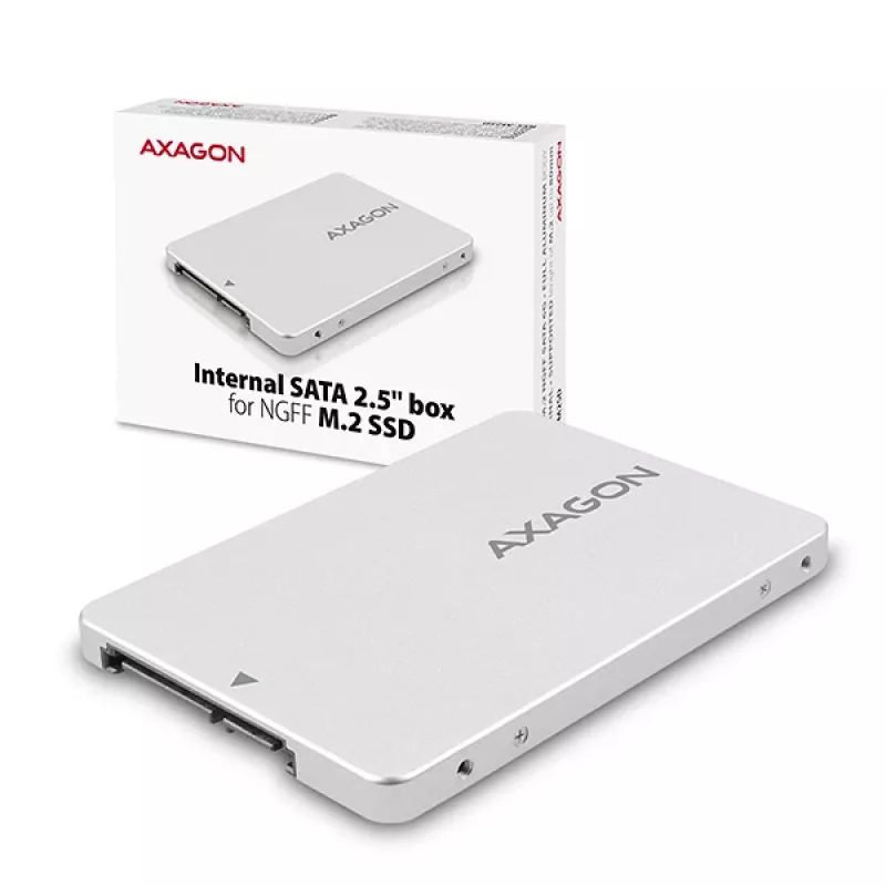 Axagon RSS-M2SD SATA - M.2 SATA SSD, sisäinen 2,5 tuuman ALU-kotelo, hopea