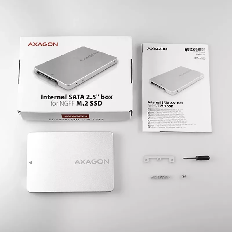 Axagon RSS-M2SD SATA - M.2 SATA SSD, sisäinen 2,5 tuuman ALU-kotelo, hopea