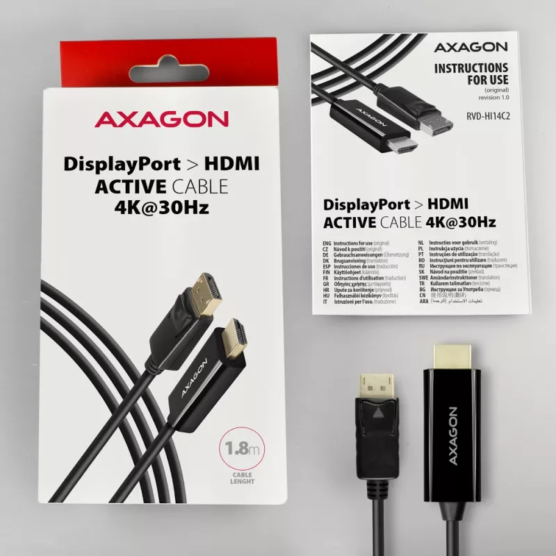Axagon RVD-HI14C2 DisplayPort -> HDMI 1.4 -kaapeli 1,8 m, 4K/30Hz