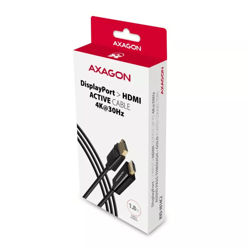 Axagon RVD-HI14C2 DisplayPort -> HDMI 1.4 -kaapeli 1,8 m, 4K/30Hz