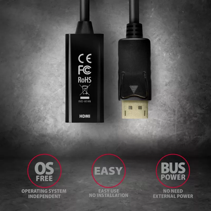 Axagon RVD-HI14N DisplayPort -> HDMI 1.4 -adapteri 4K/30Hz